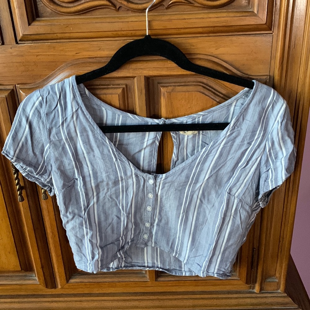 Hollister Cropped Striped Linen Button-down Top